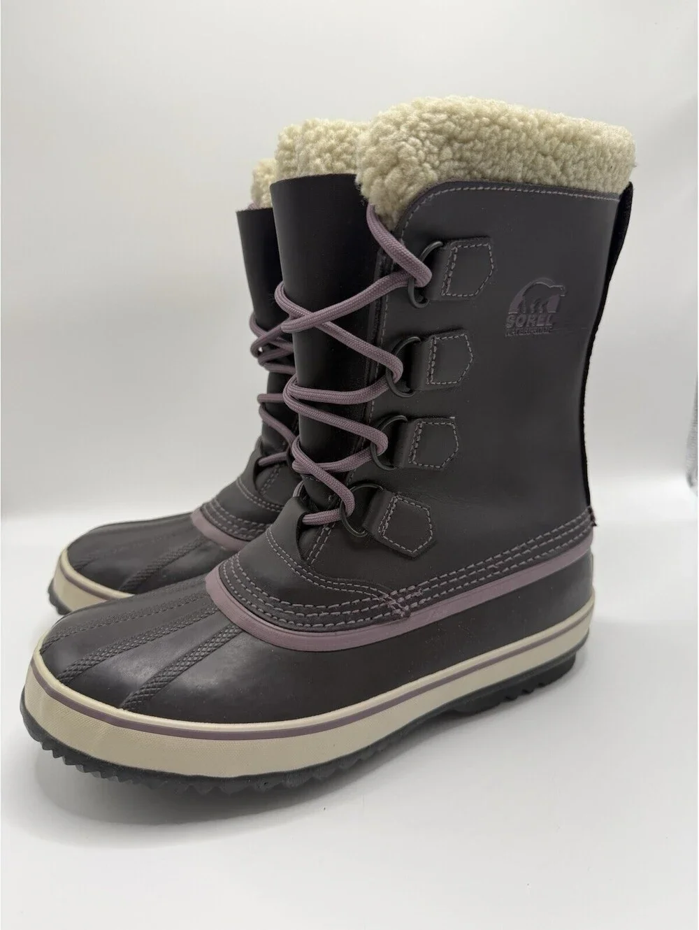 Sorel Winter Carnival Boot Womens Sz 8 Shoes Gray Leather Lace Up WP Insulated